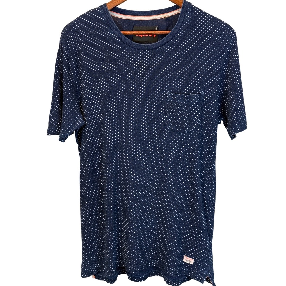SUPERDRY Lite Loomed Men's Navy‎ Blue Polka Dot T-Shirt Size L